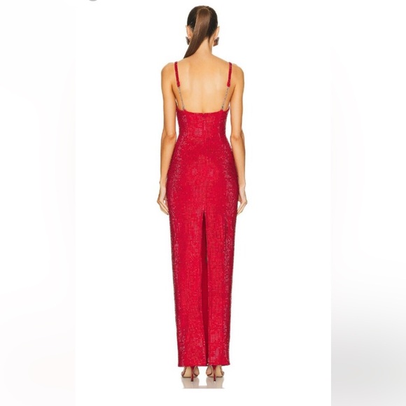 AREA NYC Red Embellished Crystal Gown SZ 10 - Picture 3 of 3